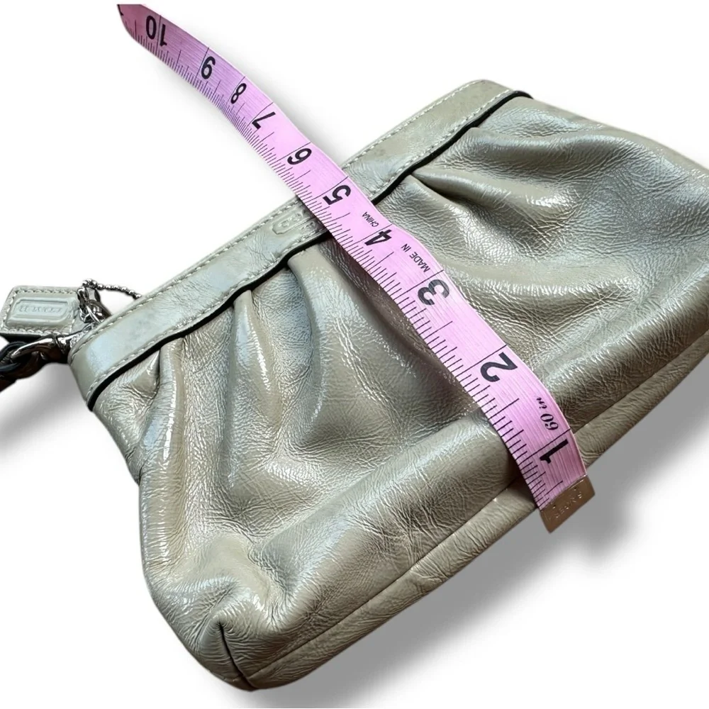 Coach Neutral Patent Leather Small Wristlet Clutch Purse